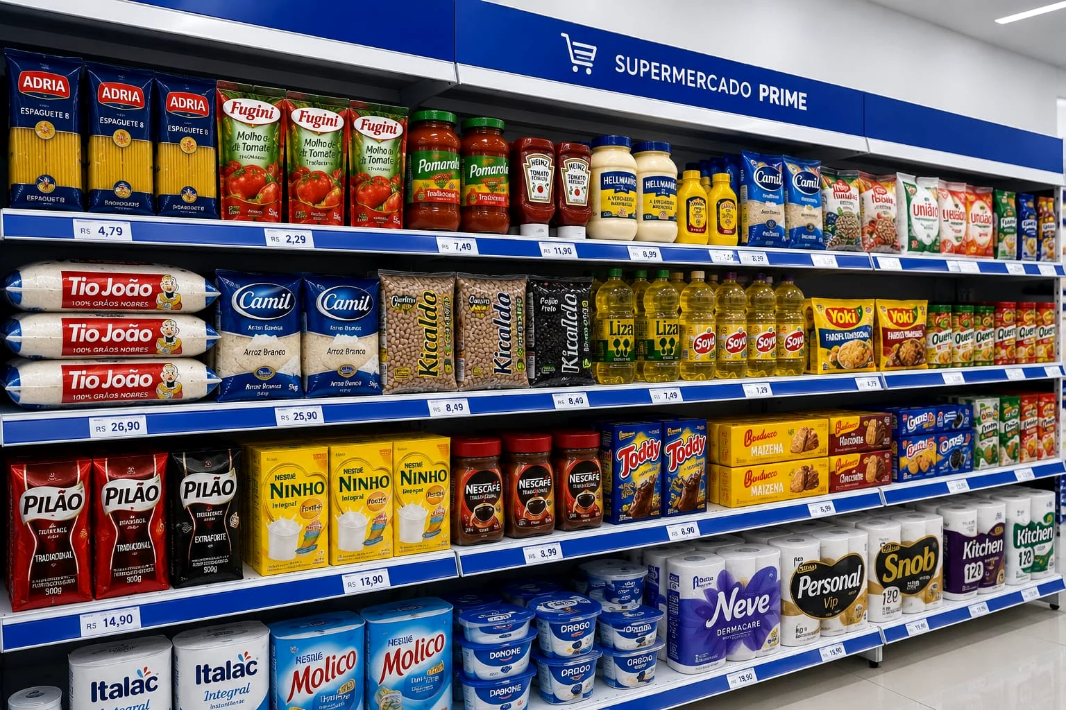 Prateleiras organizadas do Supermercado Prime