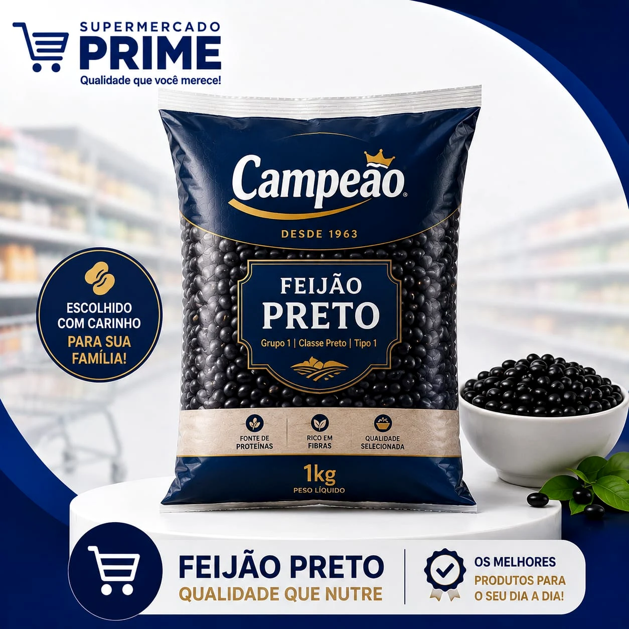 Feijão Preto Campeão no Supermercado Prime